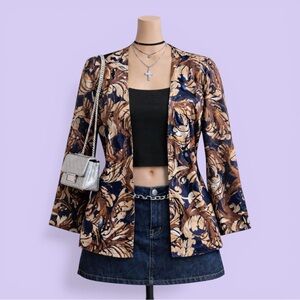 Vintage Alfred Dunner Sequin Floral Blazer Brown Black Size 14 Y2K Shoulder Pads